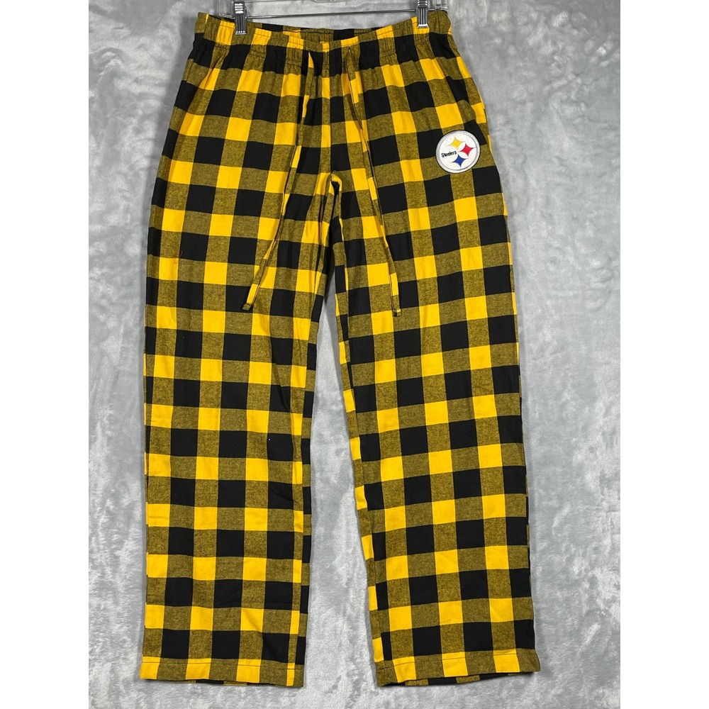 NFL Team Apparel Pittsburgh Steelers Women Pajama Pant Yellow Black Plaid M NWOT
